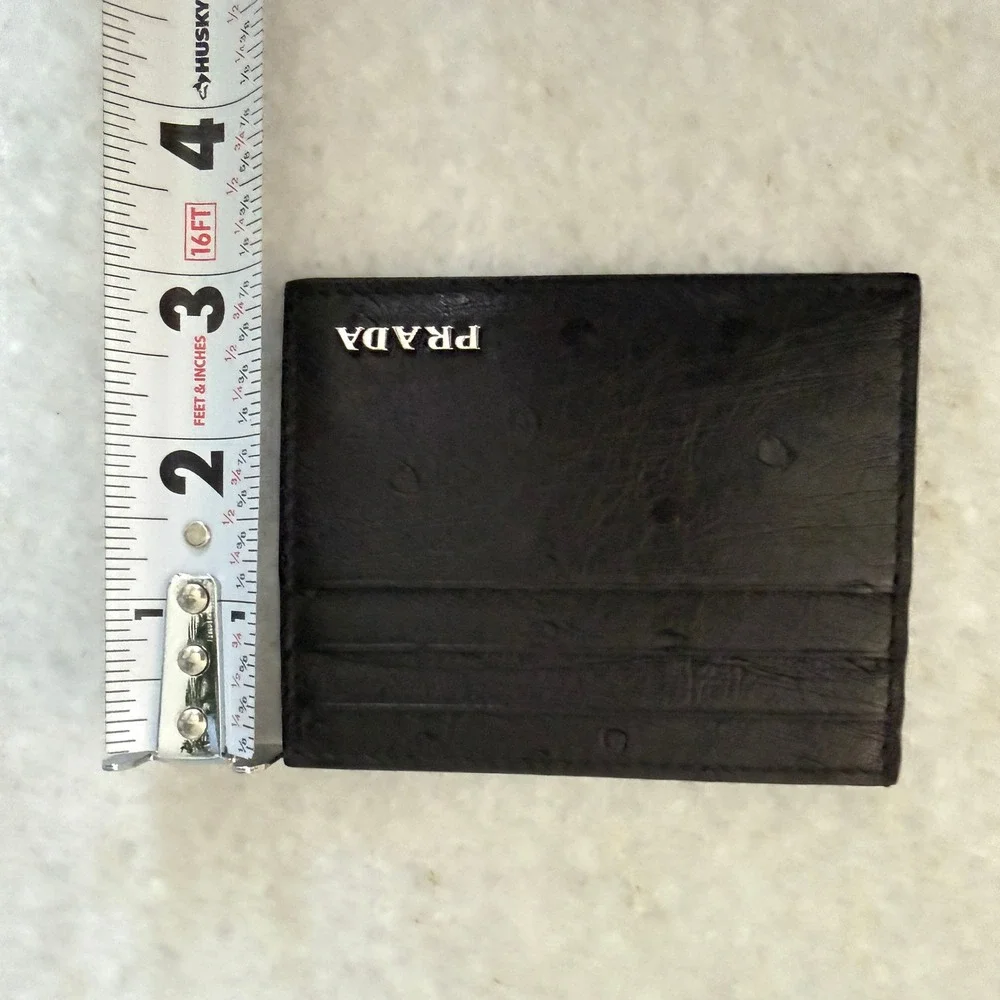 Prada Black Ostrich Leather Card Holder Wallet 2MC223 Struzzo Made‎ in Italy